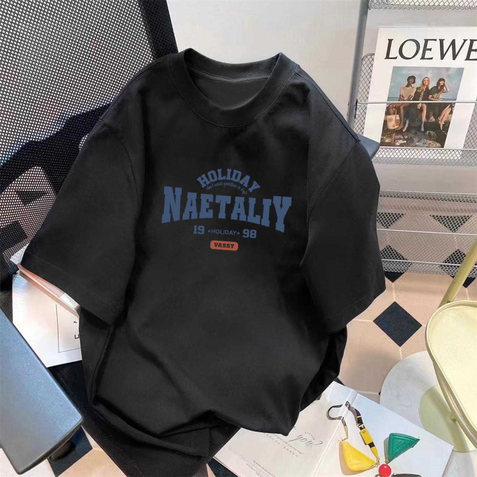 Летняя свободная футболка с коротким рукавом и круглым вырезом для пары XXXXL чёрный 880₽