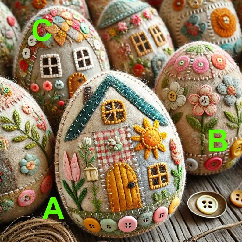 Patchwork Egg House Kit Easter Decor Basket Filler DIY Patchwork Felt Egg House Craft Kit Embroidered Felt Easter Egg Package