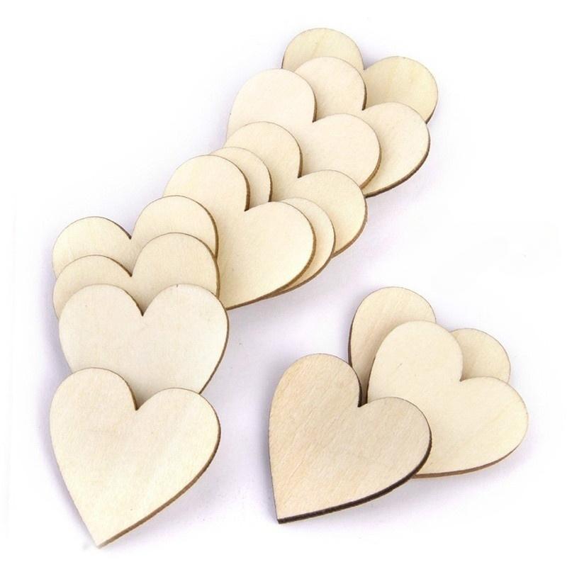 50 Pcs 40mm Wooden Heart Shape Embellishment for Crafts Wedding Decor Christmas Decoration