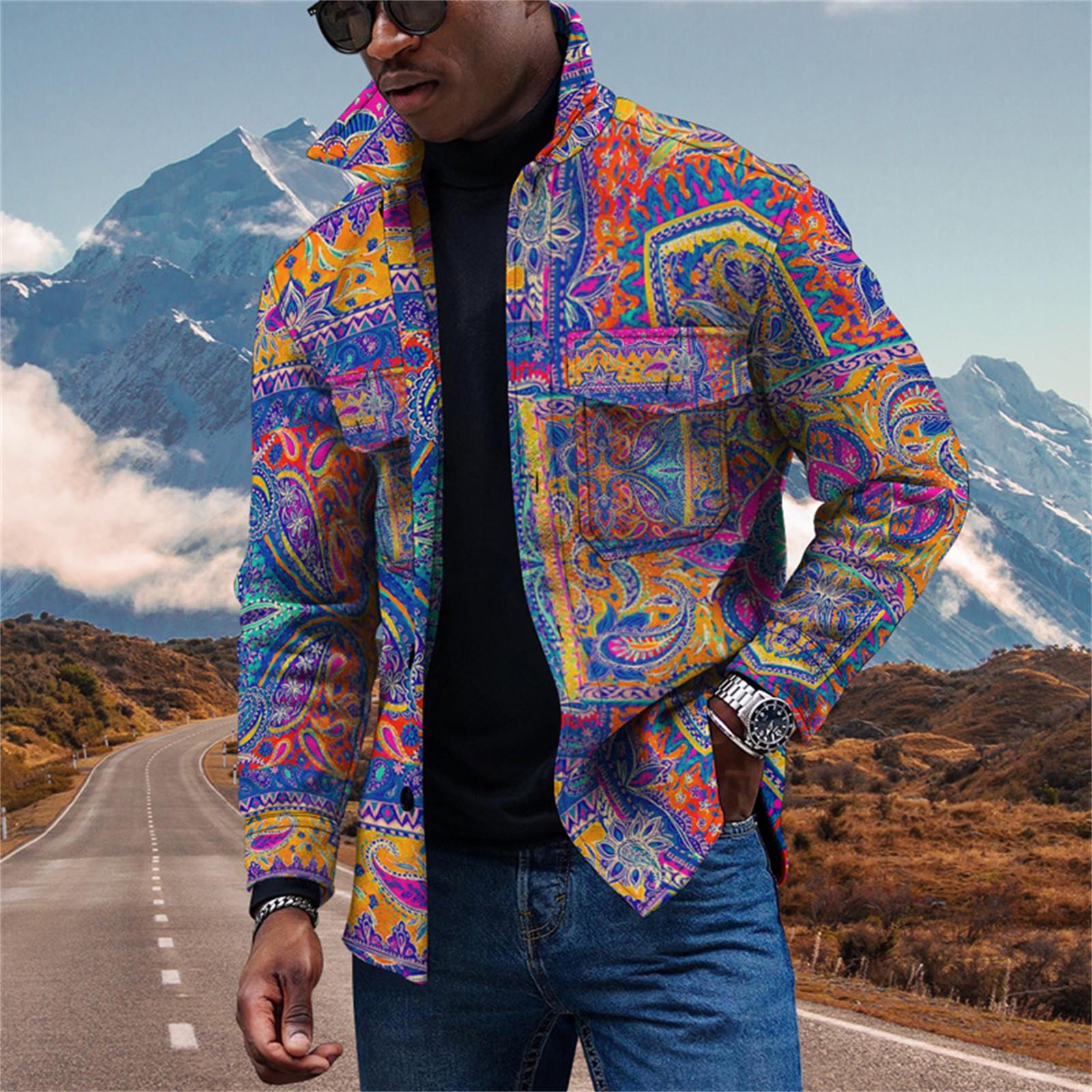 

Мужская модная тенденция, повседневная повседневная куртка на пуговицах с длинным рукавом с принтом XL