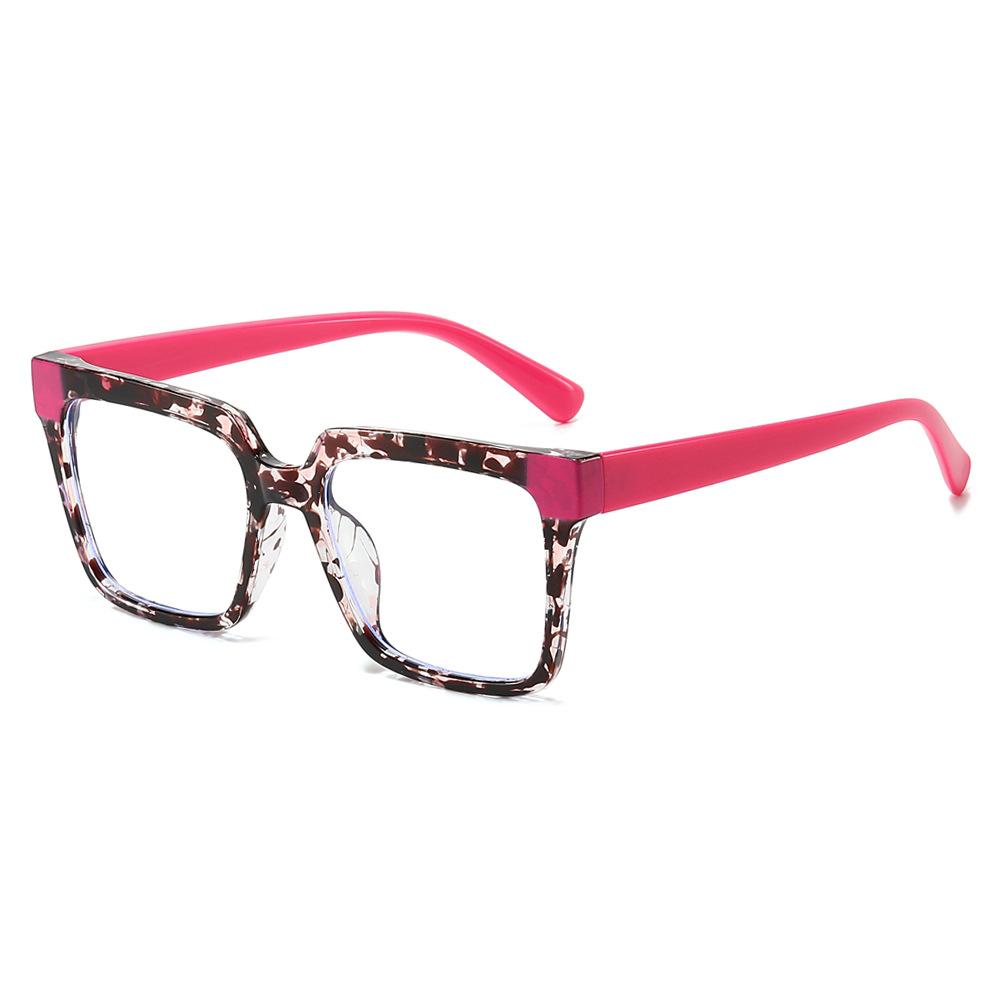 New TR Square Print Women's Blue Light Blocking Flat Glasses, European and American Fashionable Versatile Frames