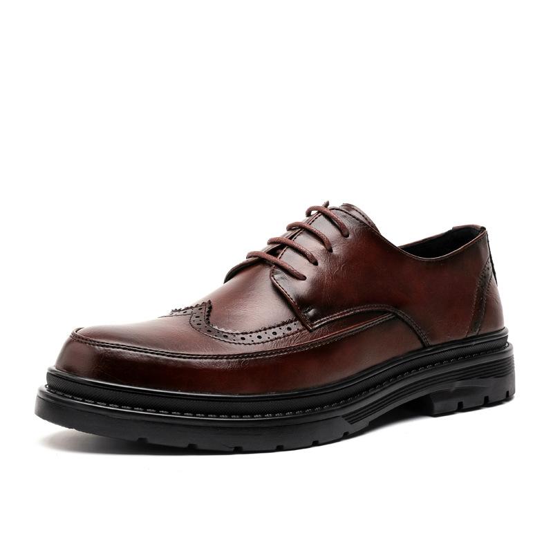 

Leather shoes men s 2024 new spring and autumn British style Brock Derby casual business dress shoes men s 97335-A 44 світло-коричневого кольору