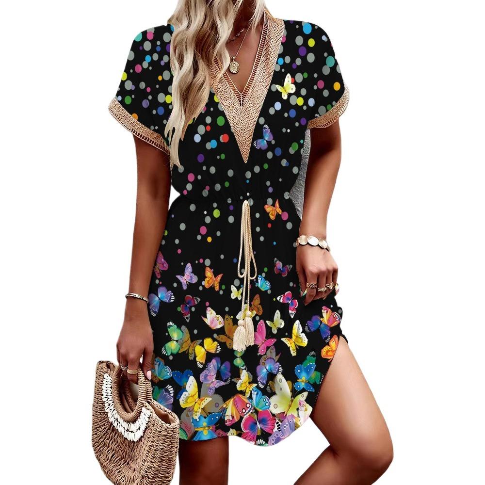 

GMXIA Женские модные летние весенние повседневные платья с коротким рукавом и v-образным вырезом с цветочным принтом XXXL