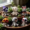 6PCS Halloween Funny Skeleton Mummy Ornaments, Mini Resin Miniature Statues, Halloween Scene Decoration Gifts