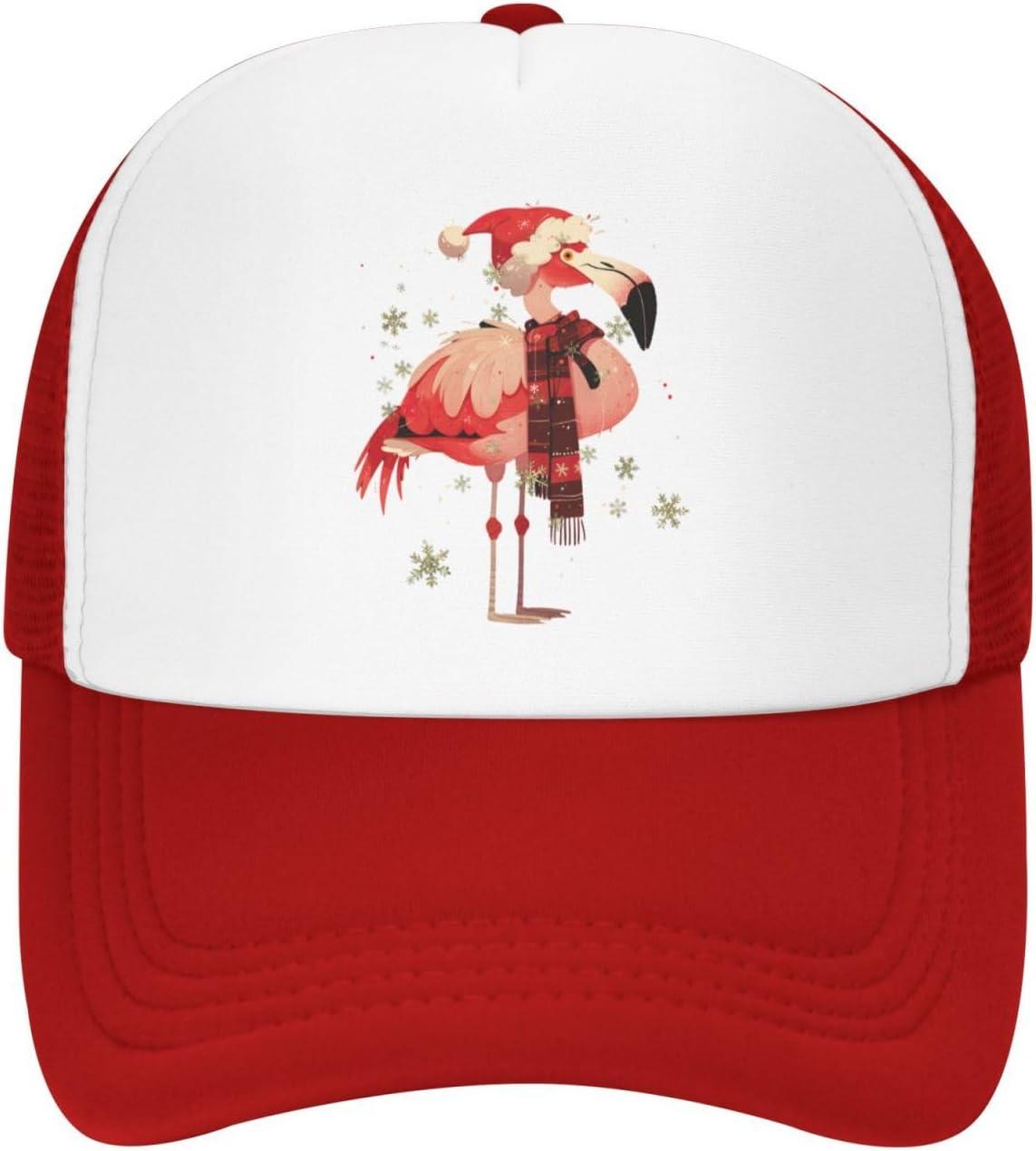 Flamingo Santa Hat Christmas Trucker Hat Adjustable Mesh Baseball Cap Casual Unisex One Size