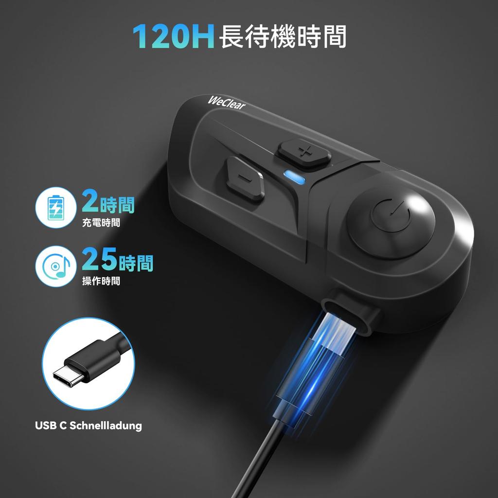 WeClear Motorcycle Helmet Bluetooth Headset, Bike Intercom Earphone, Motorcycle Speaker, Bluetooth 5.3, Waterproof, Easy Operation, Easy Installation,