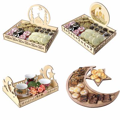 Künstlerisches Eid Mubarak-Party-Serviergeschirr aus Holz, Display, Holzdekoration