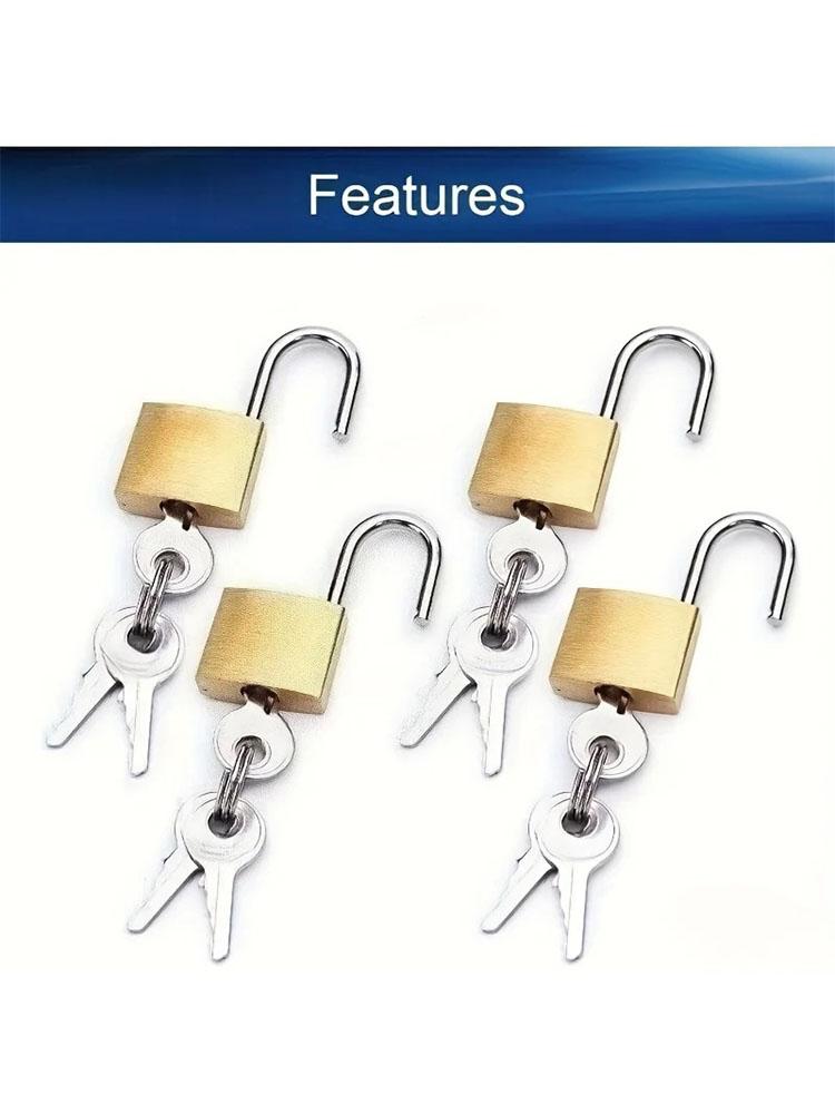 2/4pcs Brass Padlock, Keyed Different, 20mm Wide Brushed Finish Short Harden Shackle, Waterproof Rust-Proof Door Lock Short Beam