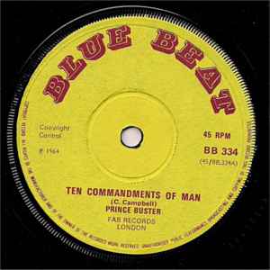 7inch Record PRINCE BUSTER Ten Commandments Of Man BB334 Blue Beat UK Reggae Ska Dub Used