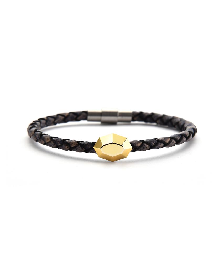 Saai Sweet Brick-8 Men'S Leather Bracelet (Yellow Gold)