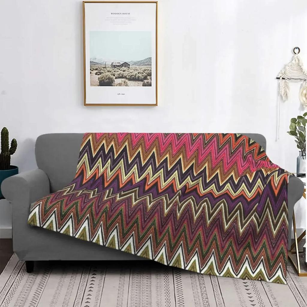 Coperte Plaid in Flanella Stile Boho Chic Moderno con Fantasia a Zigzag Traspiranti Morbide Autunnali Geometriche Multicolore per Divano Letti Bambini Adulti