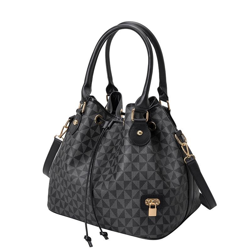 Potlačená veľkokapacitná vedierková taška Dámska Európa a Amerika Retro Módna Kabelka Taška cez rameno Crossbody