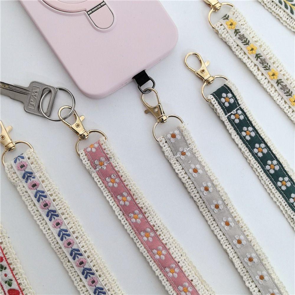 Colourful Lace Wrist Strap Anti-Lost Flower Keychain Sweet Bag Braided Rope Girls