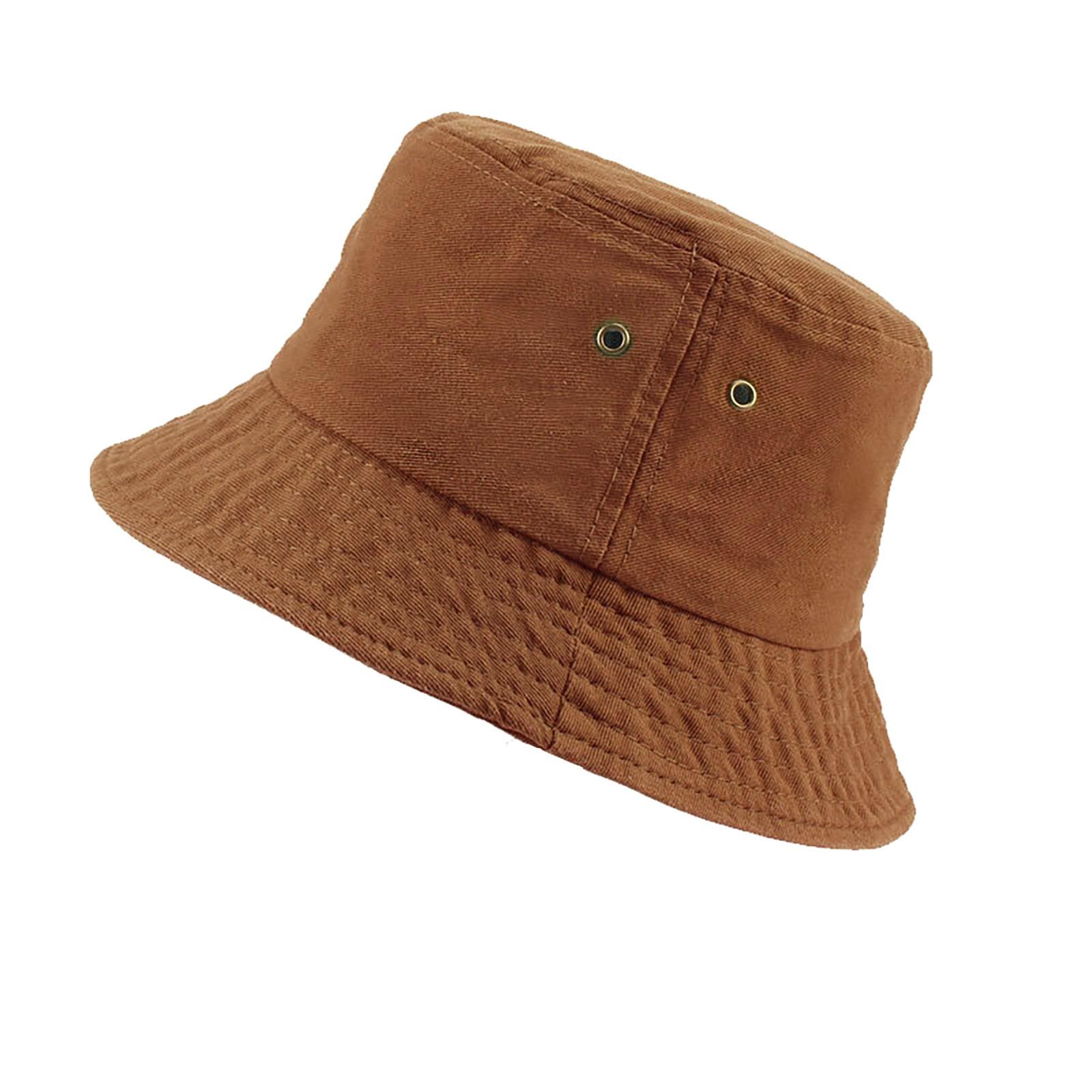 Unisex Cotton Bucket Hat Lightweight Packable Sun Protection Hat Casual Outdoor Travel Hat for Men Women One Size коричневый