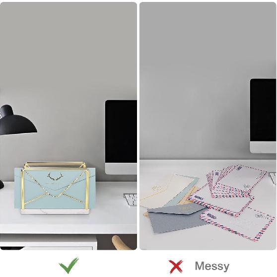 Modern Mail Holder for Home Office, Metal Letter Organizer Sorter for Desk, Cutout Mail Envelope Design, Bill Filling Paper Document Rack, Envelope