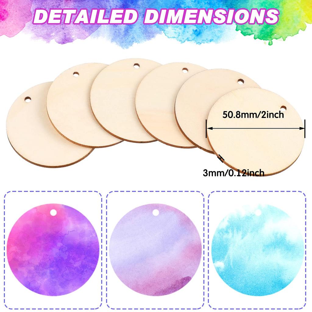 100Pcs 2.5/5cm Unfinished Wood Circles with Holes Round Wood Discs for DIY Crafts Party Birthday Christmas Decoration