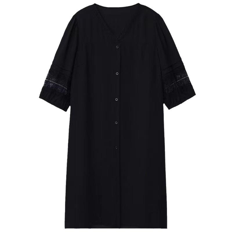Black Loose Maternity Dress Summer Style Mommy Midi Dress Women Plus Size Clothing V-neck Short Sleeve Fashionable Dress