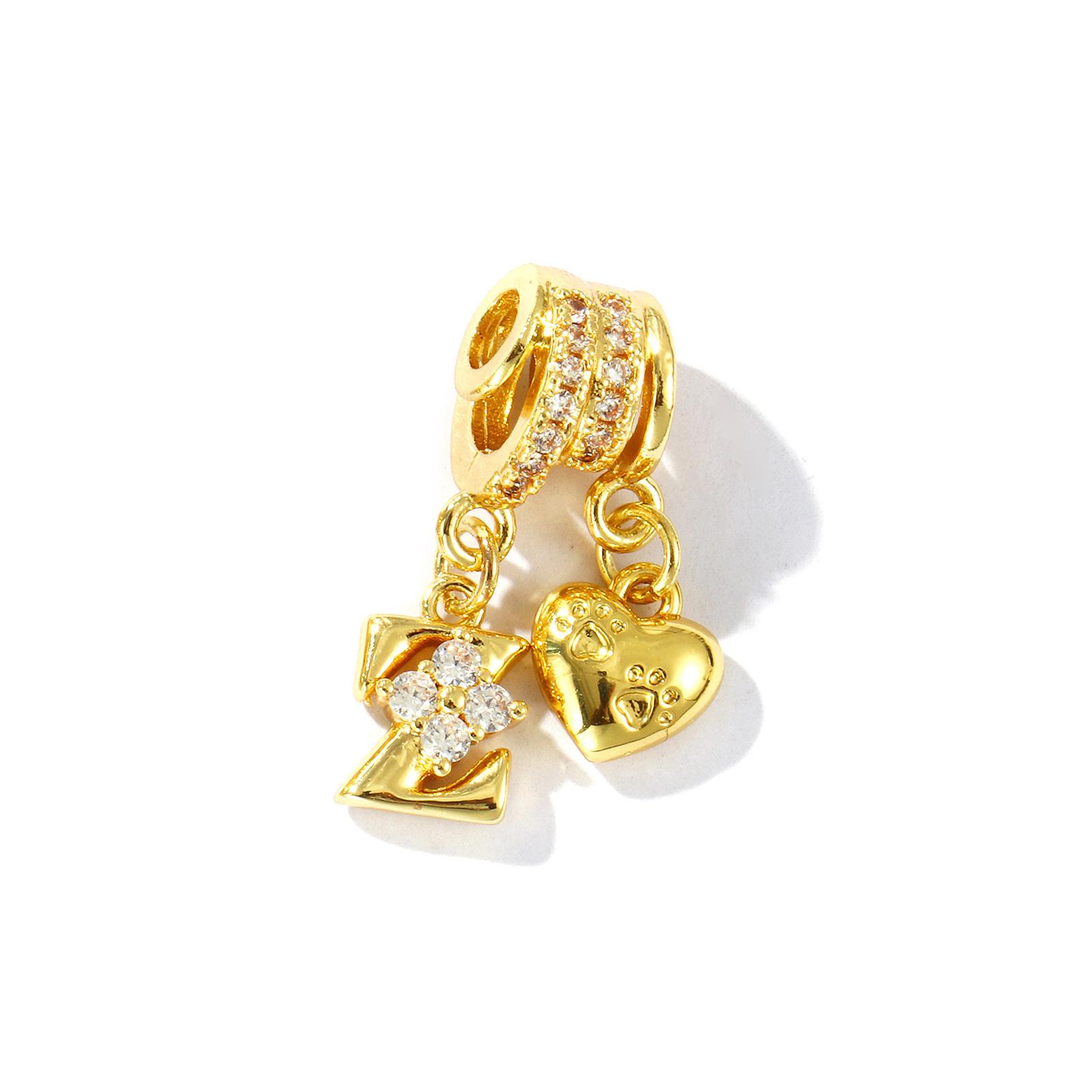 

1 Piece Brass Charms Message A-Z Capital Alphabet Initial Letter Name Transparent Cubic Zirconia Claw Print Heart Pendant