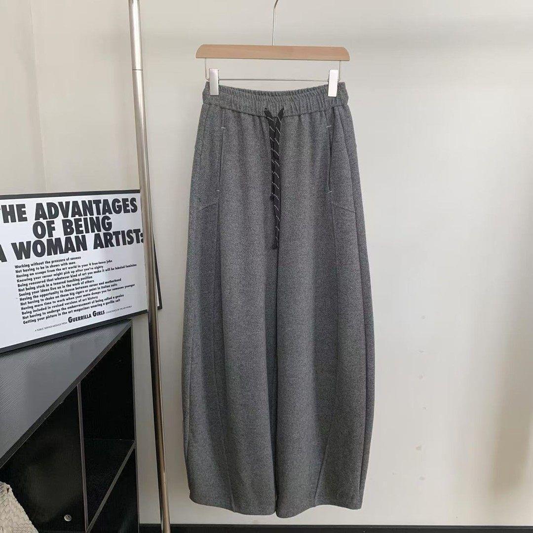 

2026 Spring Women s Wide-Leg Color Block Pants - Loose Fit High Waist with Drawstring for Casual Wear L (100-115 lbs) серый