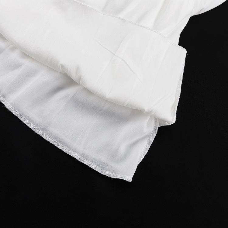 New Fashion V-neck Pleating Bell Sleeve Ruffles White Dress