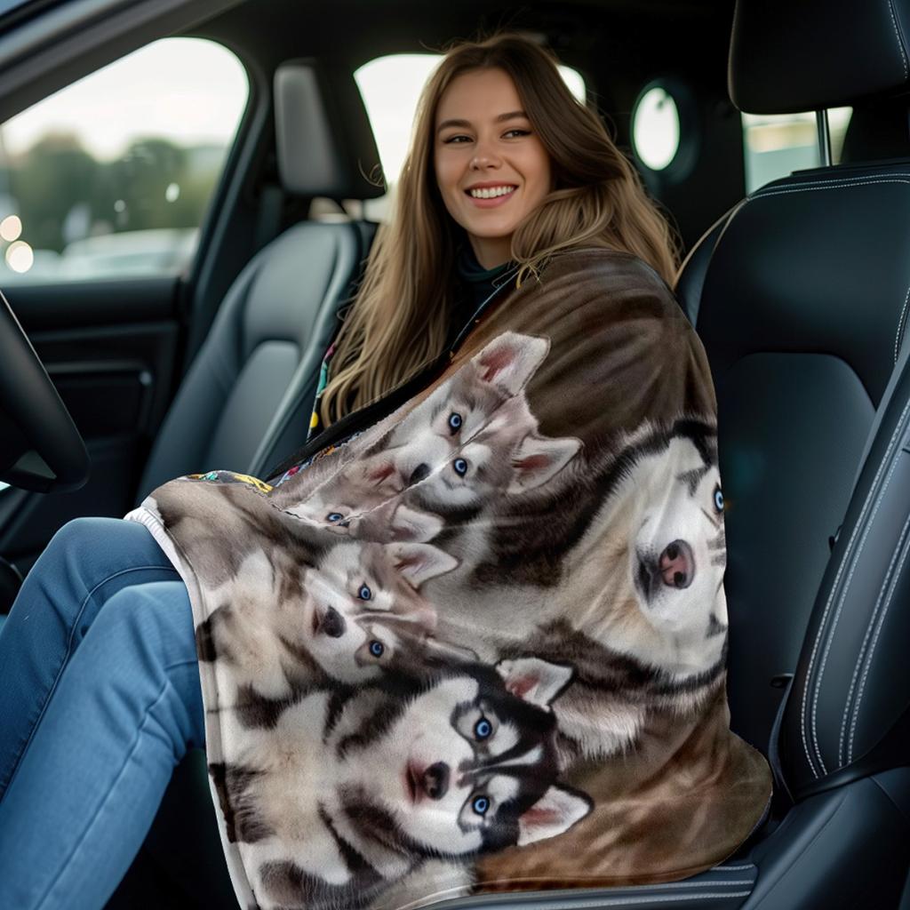 Coperta Chiffon Famiglia Husky, Coperta Leggera Portatile per Viaggio, Morbido Caldo Design Invernale, Accogliente Arredamento Casa per Tutte le Stagioni