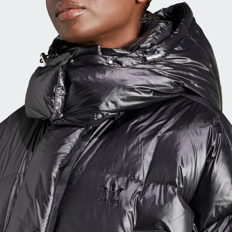 adidas Originals FW23 Puffy Mid-Length Hooded Sports Jacket Down Coat Women Outerwear Black IR7119
