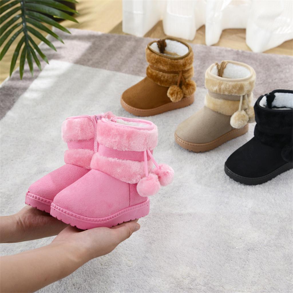 Children's Shoes, Fur Ball Snow Boots, Thick Children's Boots, Warm Cotton Shoes