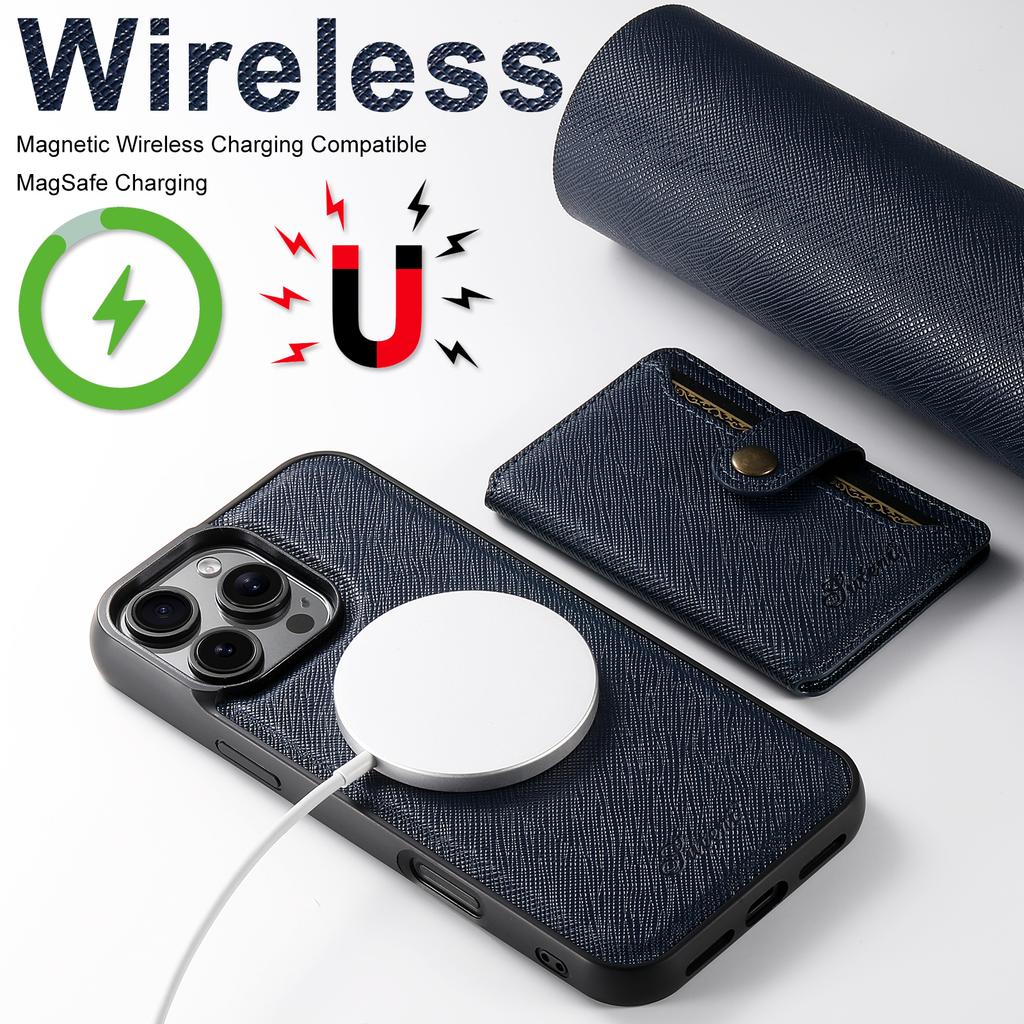 SUTENI H20 For iPhone 12 Pro Max Magnetic Case Cross Texture Phone Back Cover with Detachable Card Holder