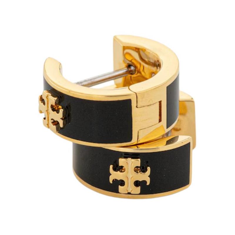 TORY BURCH Hug style, fashionable and simple, enamel brass earrings, same style for men and women, black/pink snow/ivory white 171094-Black F