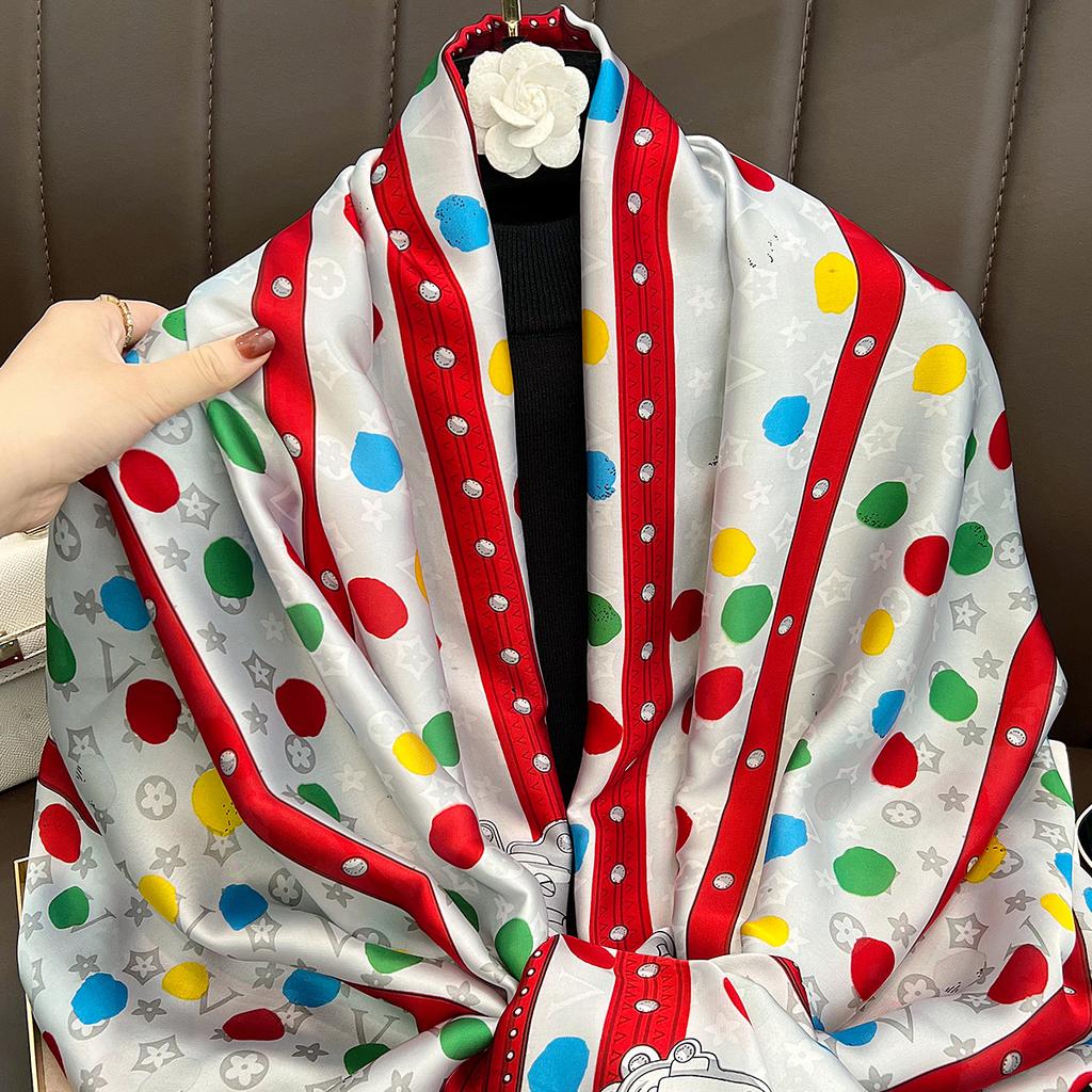 Korean Version of the New Colorful Polka Dot Personalized Long Scarf Summer Thin Sunscreen Silk Scarf Spring and Autumn Travel Temperament Outer Shawl
