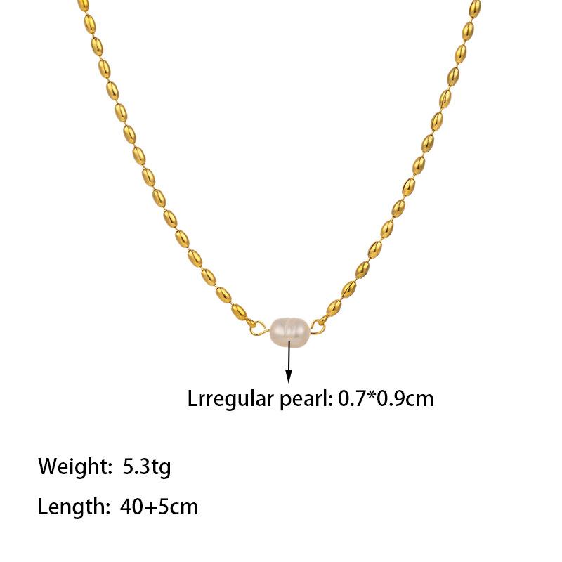 ins wind, necklace female niche non-fading natural freshwater pearl oval golden bean titanium steel necklace