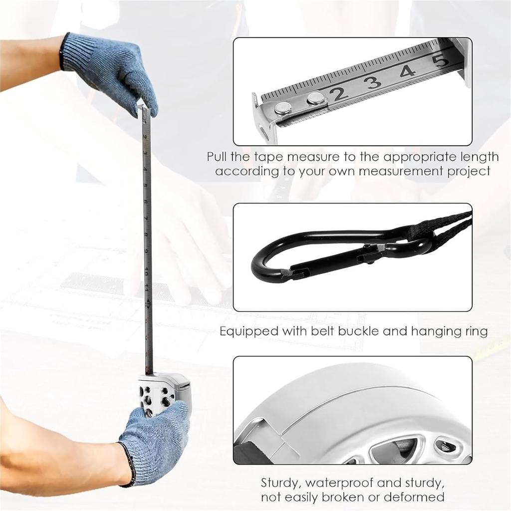 Stainless Steel Measuring Tape, 9.8/16/25Ft Hollow Retractable Tape with Double-Sided Scale, Anti-Fall Wear-Resistant Waterproof Rustproof Measure