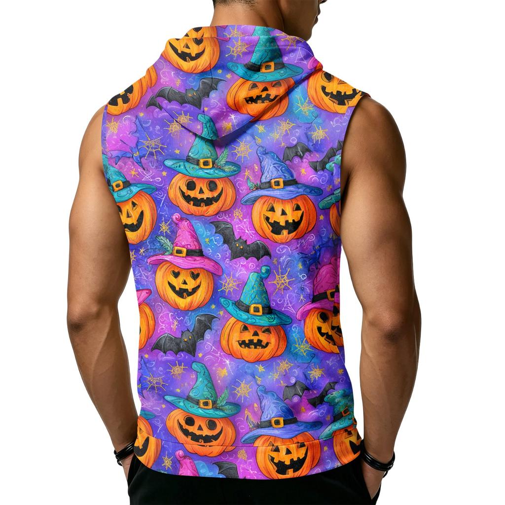 Men's Print Sleeveless Hoodie with Pockets and Drawstring - Casual Tank Top Vest for Outdoor Sports