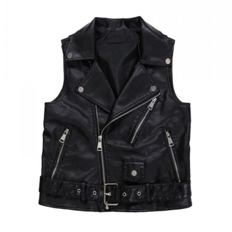 Spring and Autumn Women's Short Artificial Leather Vest Korean Style Sleeveless Jacket with Leather Belt