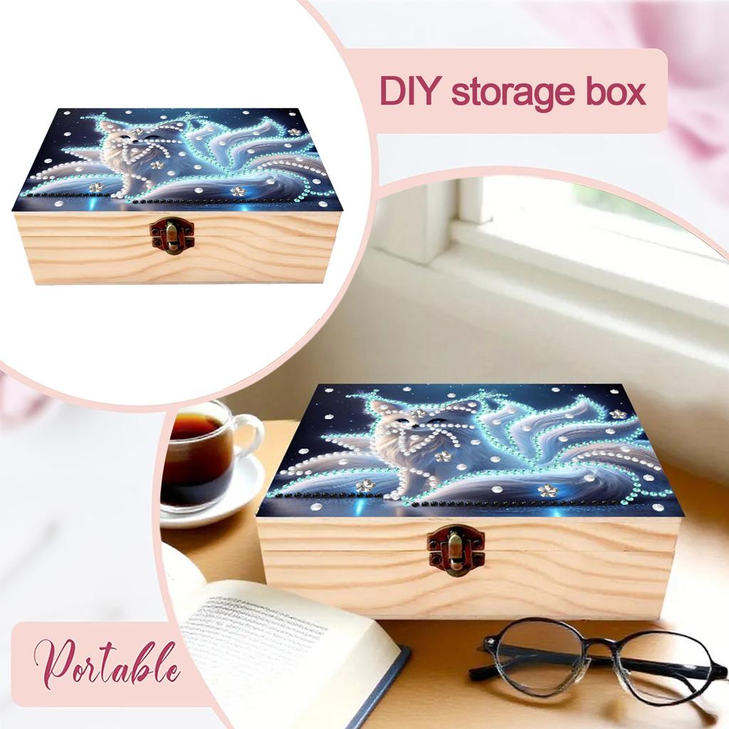 5D DIY Diamond Art Wooden Rhinestones Decorative Storage Box Crystal Storage Case Kit for Home Car Desk Decoration Craft