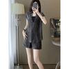 Retro Chic Summer Suit: Slimming V-Neck Top & High-Waisted Shorts Set