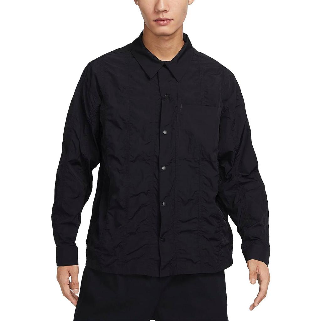 Nike Solid Color Button Long Sleeve Sun Protection Shirt Men Tops Black FB7364-010