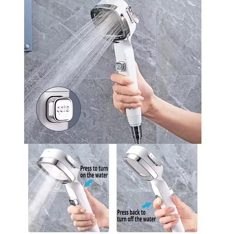 New 4 Mode High Pressure Shower Head With Switch On Off Button Sprayer Water Saving Adjustable Shower Nozzle Filter For Bathroom
