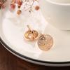 Wedding natural zircon stud earrings, ear buckles, rose gold crystal flower round large earrings.