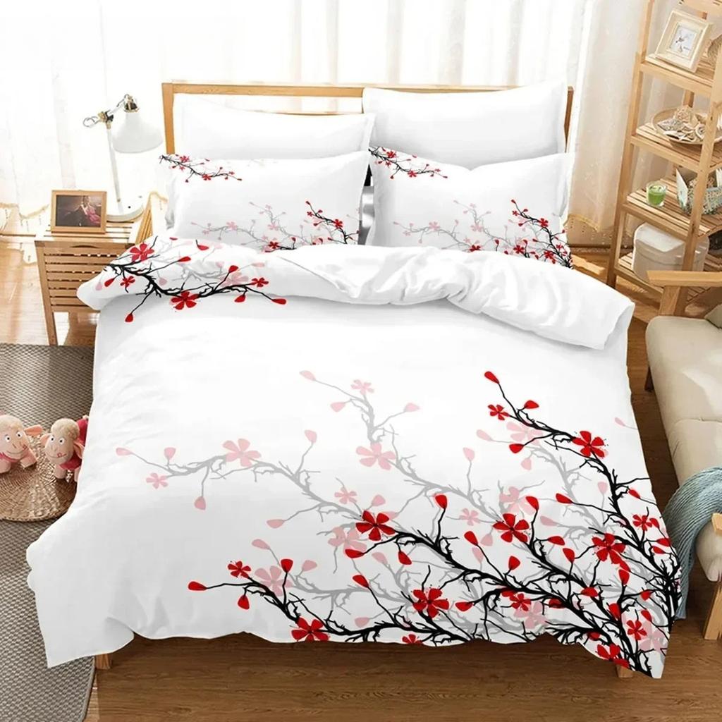 Blumen Bettbezug-Sets Doppelbett Landschaftlicher Bettbezug Einzelbett Queen Bettwäsche-Set mit Kissenbezug Polyester