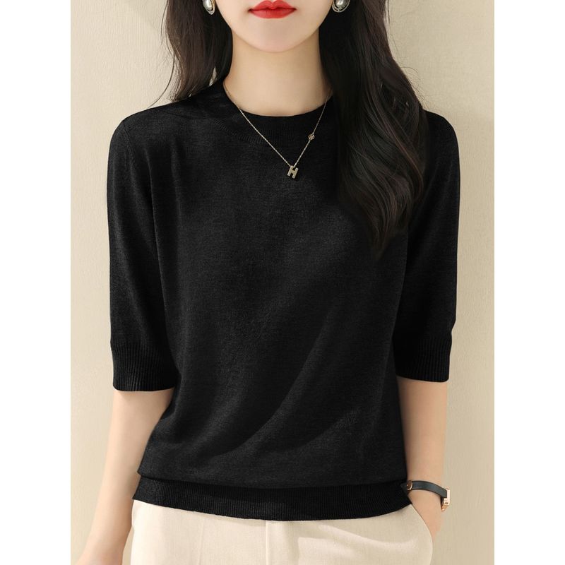 

Базовый свитер с полуворотником и рукавами до локтя Black S