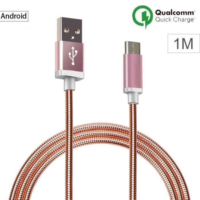 Câble Chargeur Micro USB - Marque - Modèle - 1m - Métal - Rose