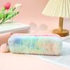 Plush Pencil Case Octagonal Shape Large Capacity Pencil Pouch Gradient Colors Zipper Storage Pouch for Stationery Cosmetics And Personal Items