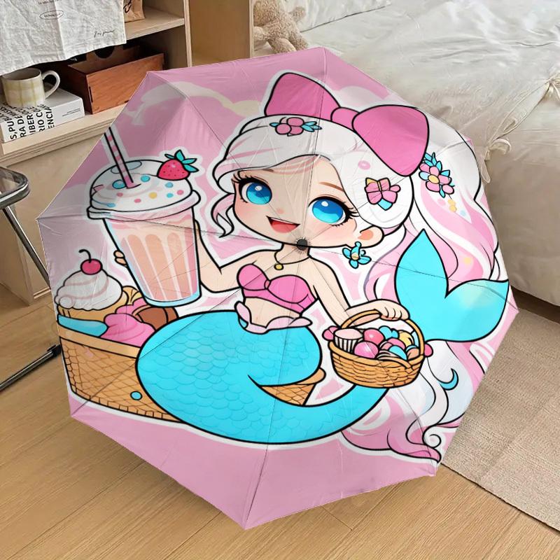 1pc Mermaid Picnic Pattern Umbrella Design Automatic Opening and Closing Umbrella, High-quality Travel Umbrella,  c1128267