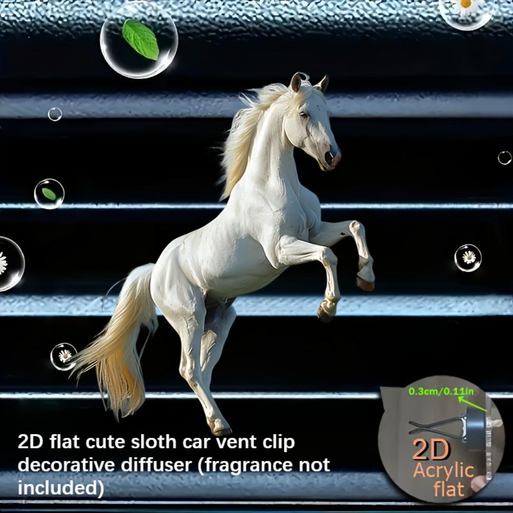 

2D flat white horse car vent clip decorative diffuser (fragrance not included), car interior decoration, aromatherapy clip, ideal for holiday gifts 6cm