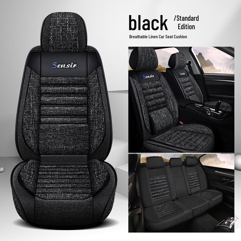 All-Season Breathable Cotton Linen Car Seat Cushion for Five-Seater, Full Surround, Comfortable and Simple Design