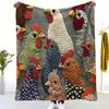 Fun Chicken Head Pattern Plush Blanket Chicken Head Pattern Printed Farmhouse Blanket Vintage Soft Cozy Colorful Rooster Flannel Blanket for Couch
