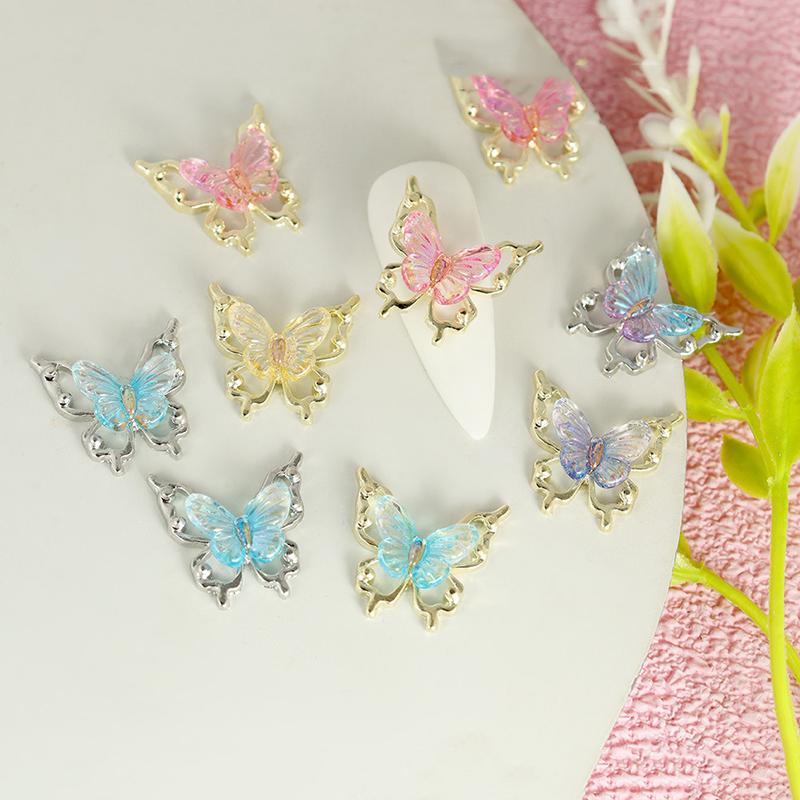 10Pcs Glitter Nail Charms Butterflies 3D Alloy Colorful Gradient Butterfly Nail Art Decoration Nail Accessory Supplies