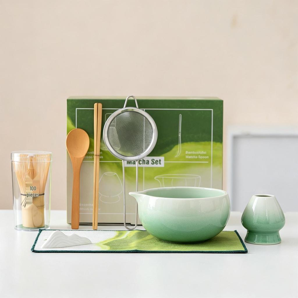 Japanese Matcha Tea Set: Bowl, Whisk, Stirring Brush & Accessories for Tea Ceremony