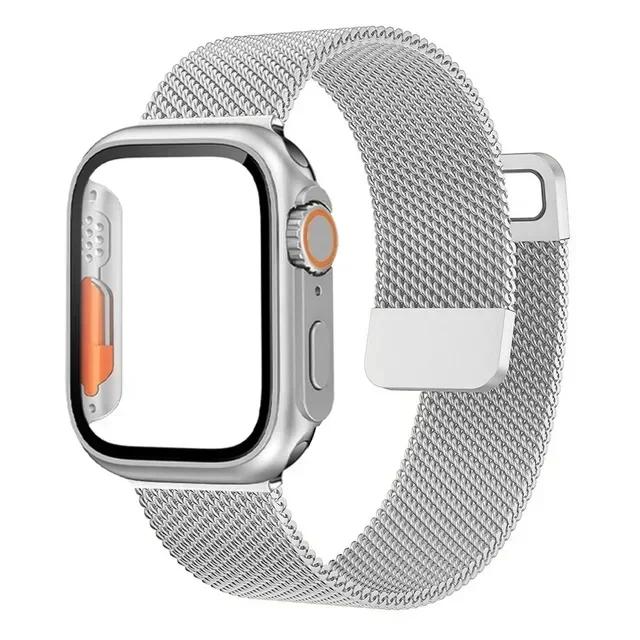 

Стекло+Чехол+Ремешок Для Apple Watch Ремешок 46мм 45мм 41мм 40мм 44мм Защитное стекло Магнитный браслет iWatch 5 4 3 6 SE 7 8 9 10 11 40mm Series 654 SE